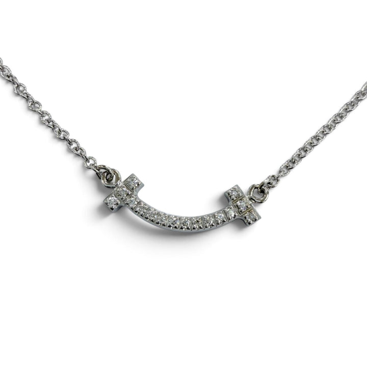 Great TIFFANY&Co. Necklace Smile Pendant Mini White gold AU750 Women