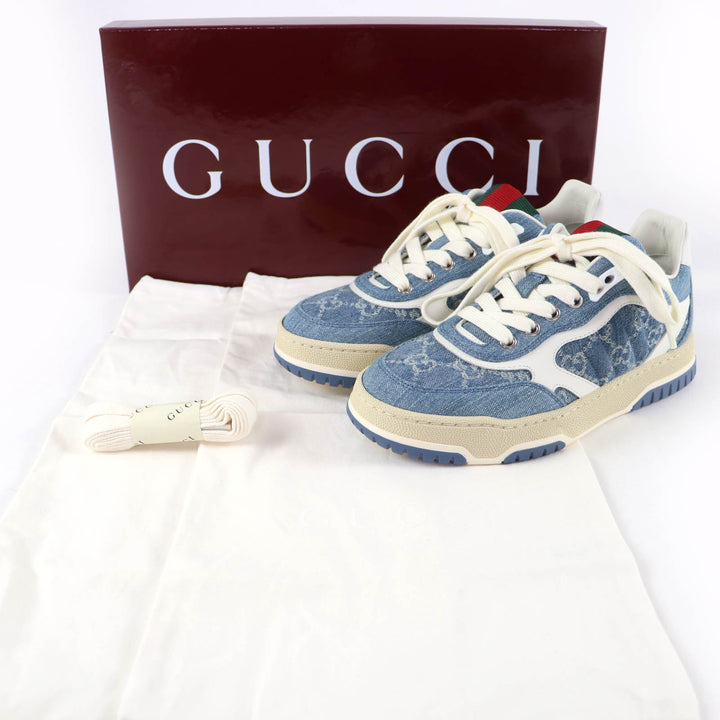 Pristine GUCCI Low cut sneakers Reweb GG denim leather Indigo Women 35 838831