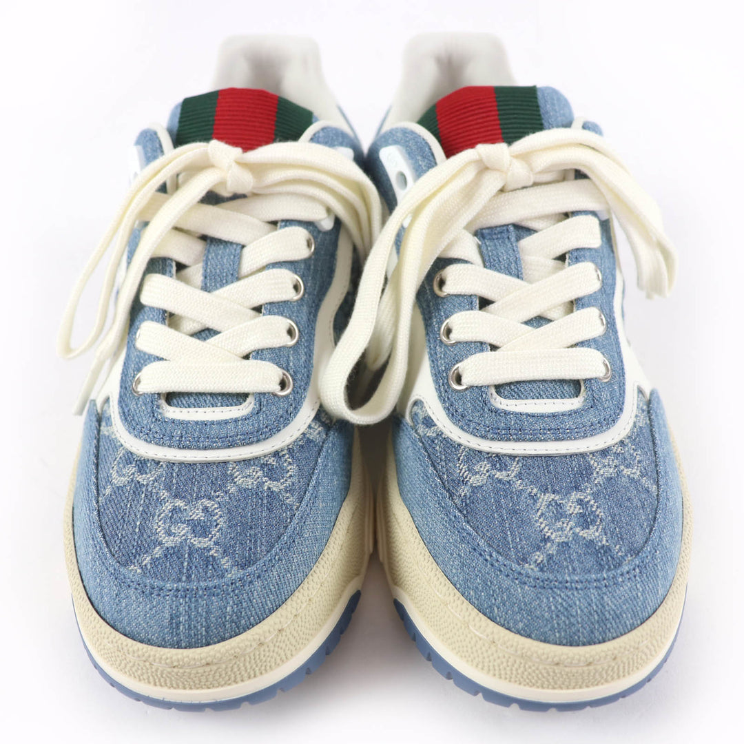 Pristine GUCCI Low cut sneakers Reweb GG denim leather Indigo Women 35 838831