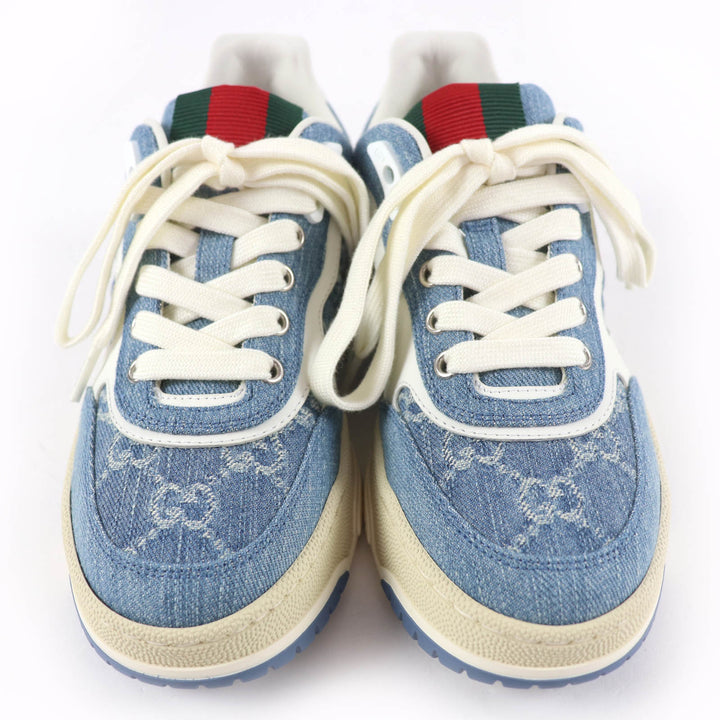 Pristine GUCCI Low cut sneakers Reweb GG denim leather Indigo Women 35 838831