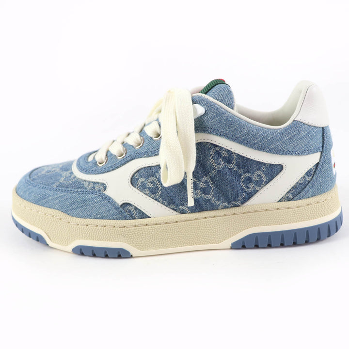 Pristine GUCCI Low cut sneakers Reweb GG denim leather Indigo Women 35 838831