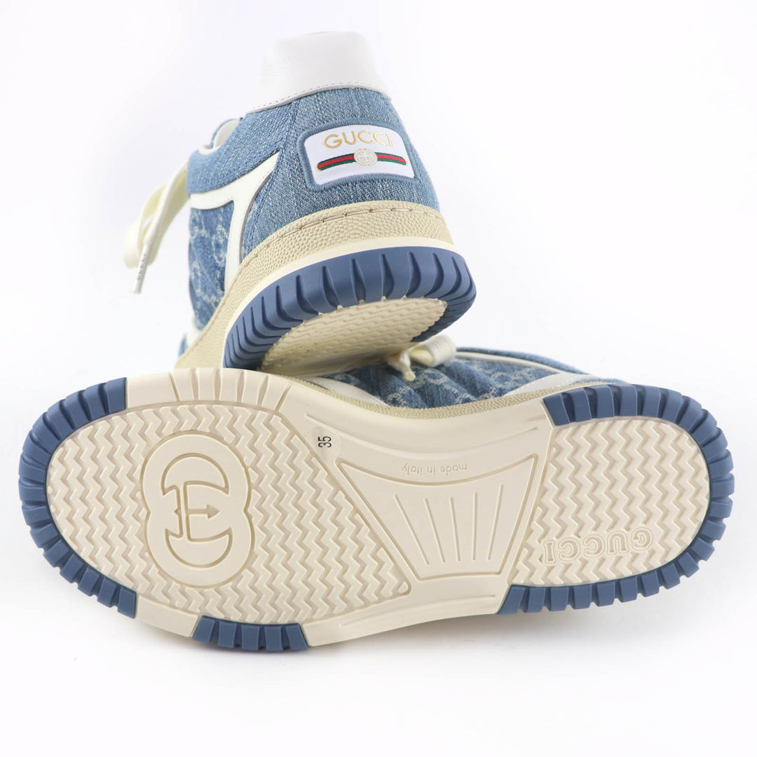Pristine GUCCI Low cut sneakers Reweb GG denim leather Indigo Women 35 838831