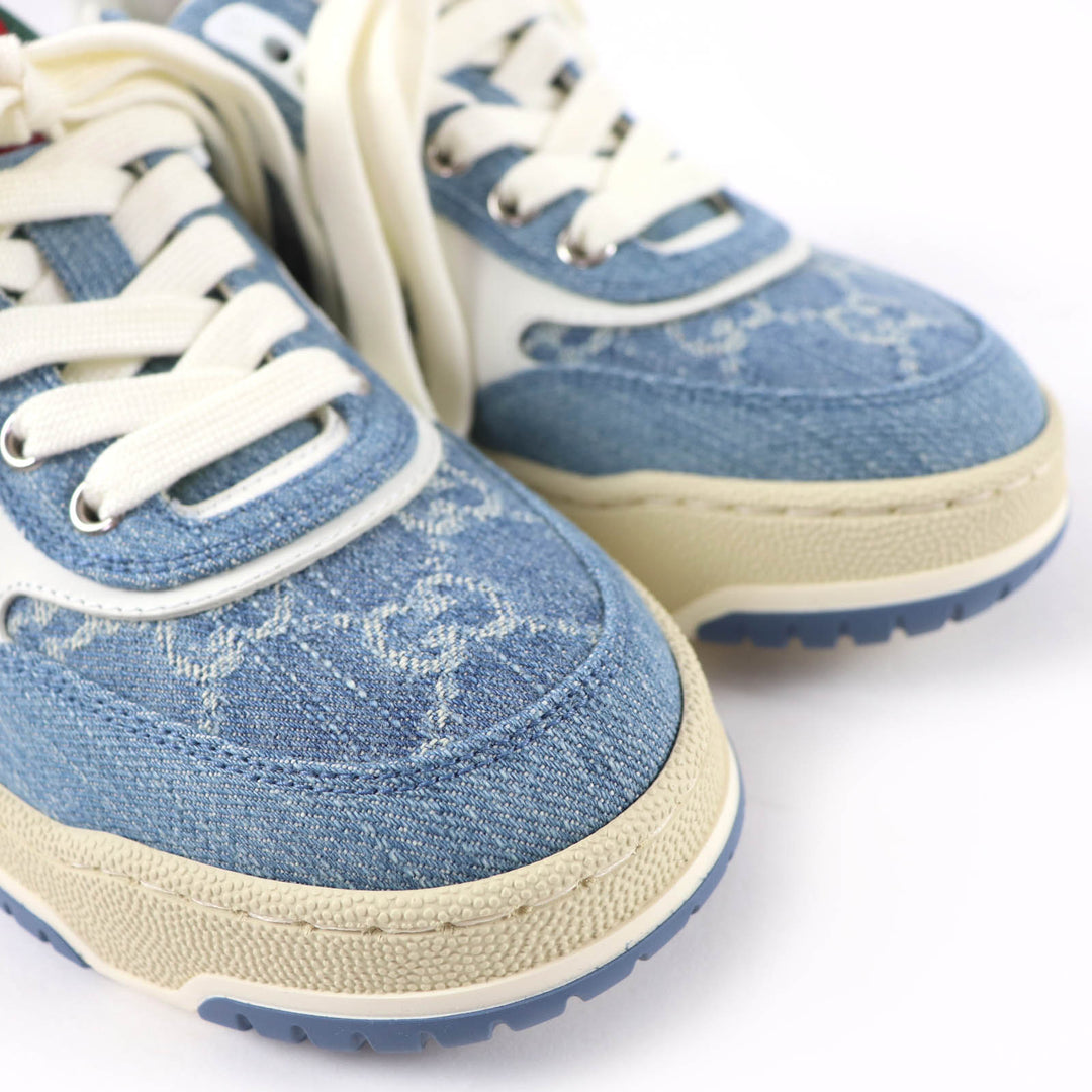 Pristine GUCCI Low cut sneakers Reweb GG denim leather Indigo Women 35 838831