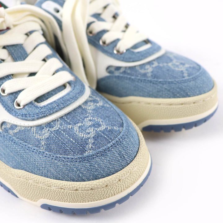 Pristine GUCCI Low cut sneakers Reweb GG denim leather Indigo Women 35 838831