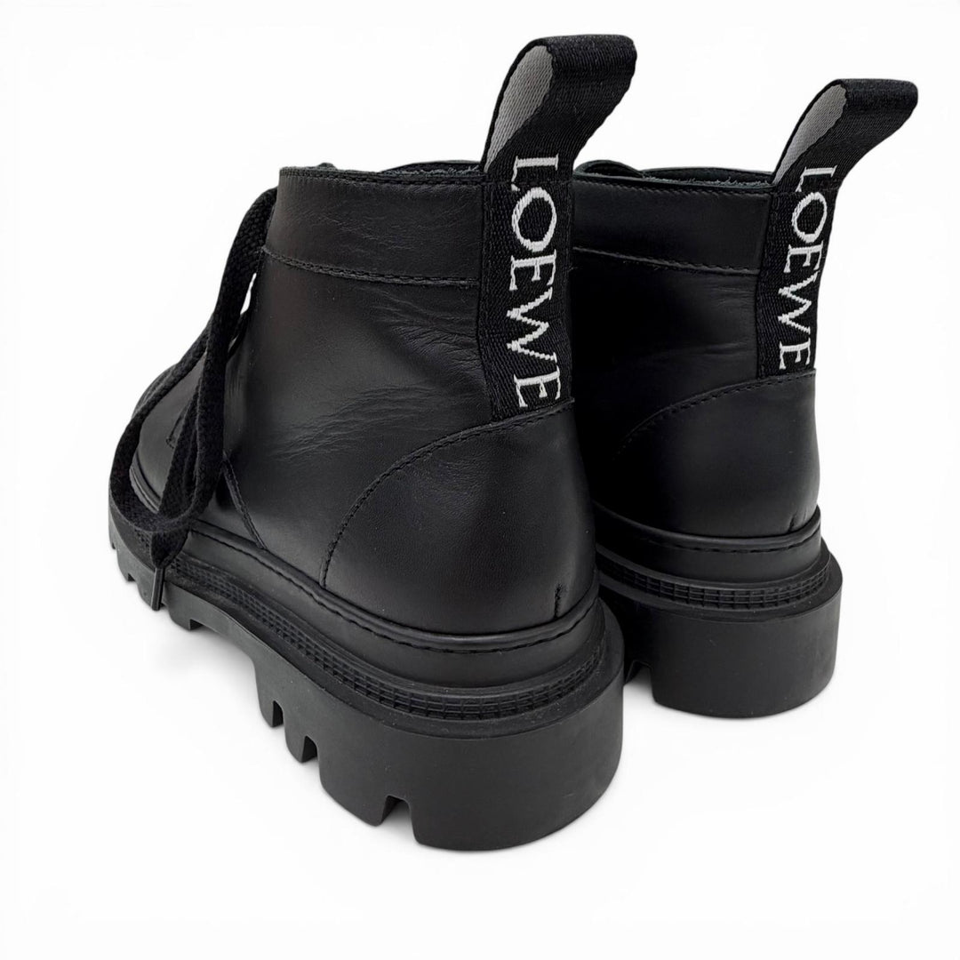 Great LOEWE short boots Mid-cut combat boots black leather Women 36 L815285X72