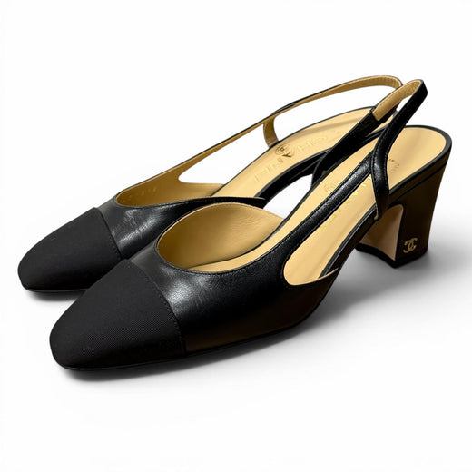 Excellent CHANEL pumps COCO MarkMetal Slingback Strap Leather 35.5 G31318