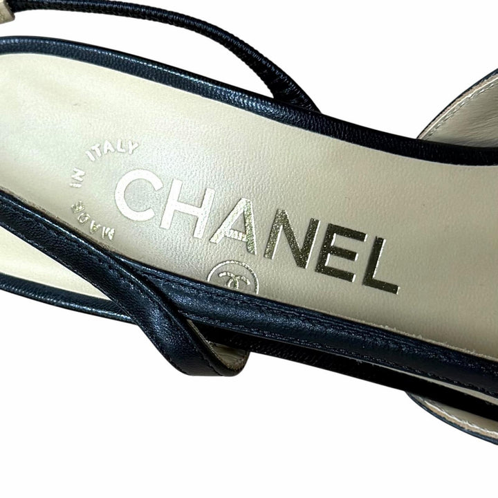 Excellent CHANEL pumps COCO MarkMetal Slingback Strap Leather 35.5 G31318
