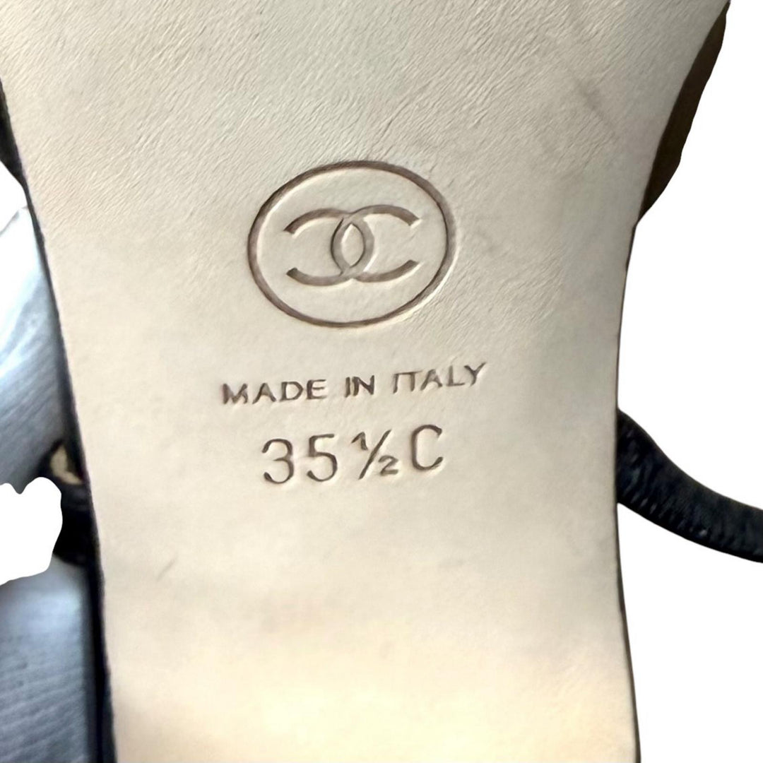 Excellent CHANEL pumps COCO MarkMetal Slingback Strap Leather 35.5 G31318