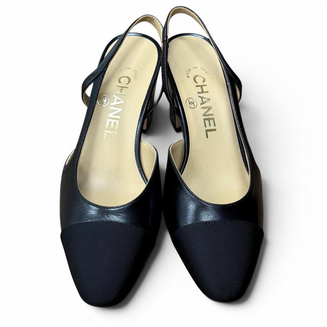 Excellent CHANEL pumps COCO MarkMetal Slingback Strap Leather 35.5 G31318