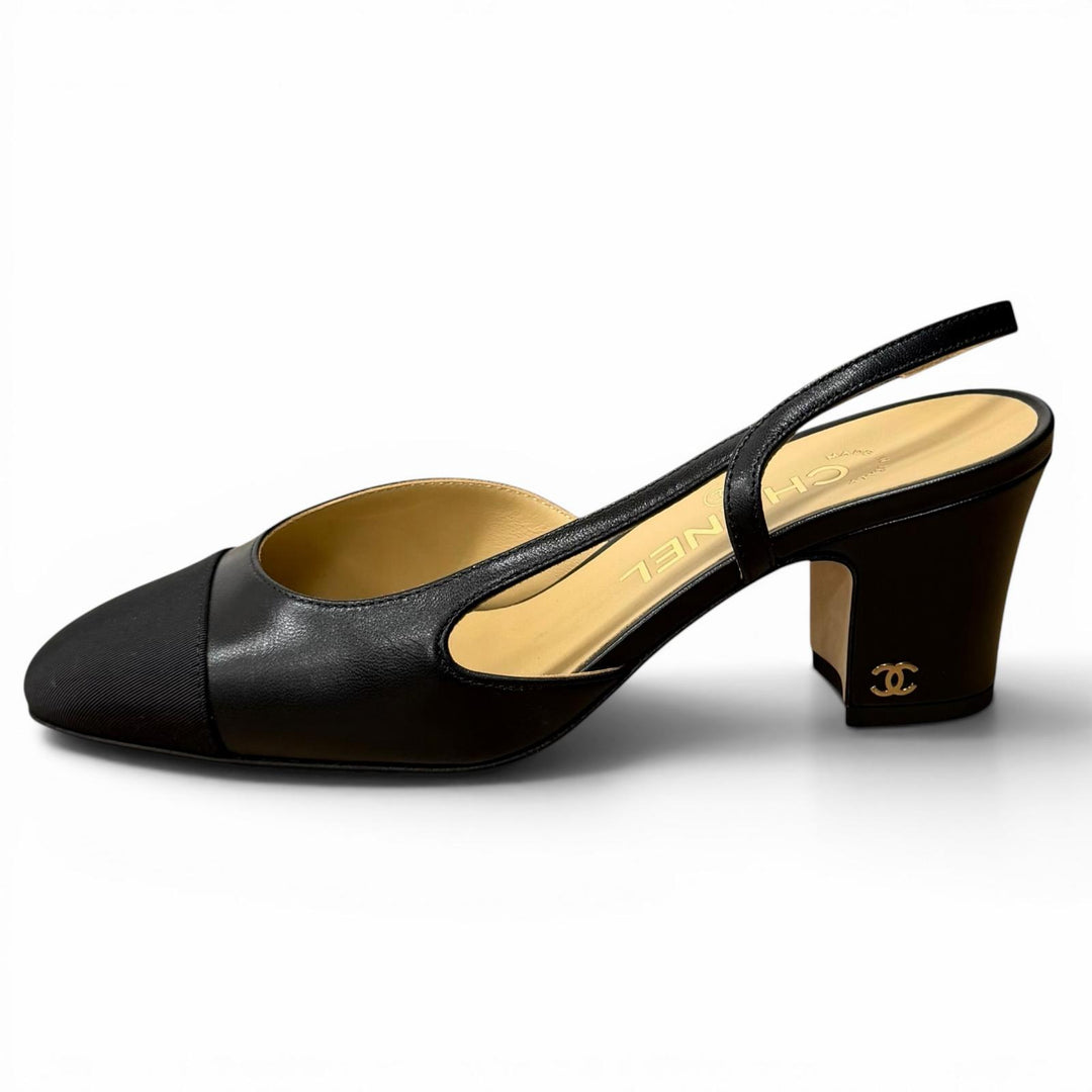 Excellent CHANEL pumps COCO MarkMetal Slingback Strap Leather 35.5 G31318