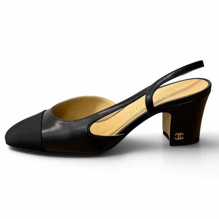 Excellent CHANEL pumps COCO MarkMetal Slingback Strap Leather 35.5 G31318