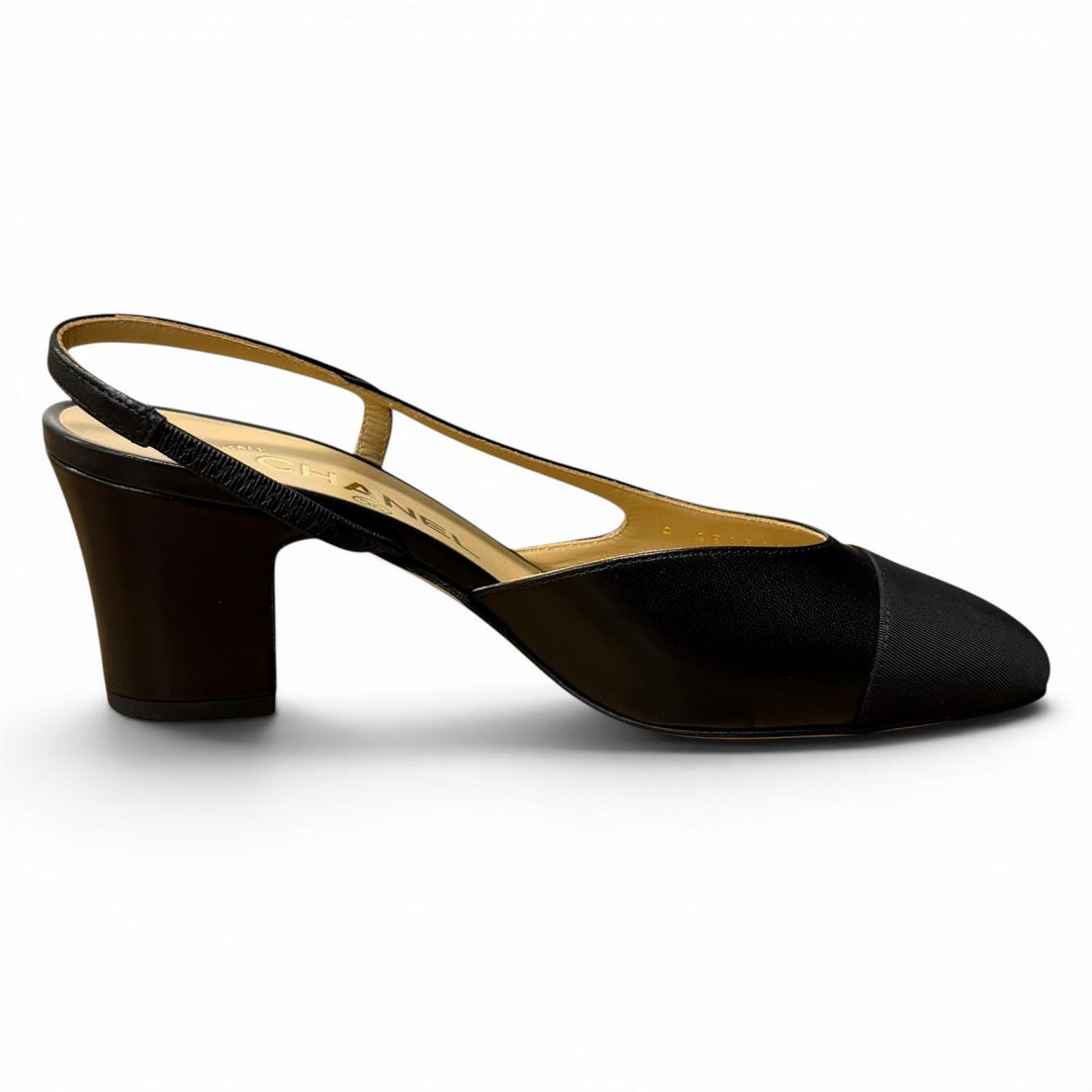 Excellent CHANEL pumps COCO MarkMetal Slingback Strap Leather 35.5 G31318