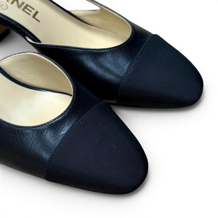 Excellent CHANEL pumps COCO MarkMetal Slingback Strap Leather 35.5 G31318