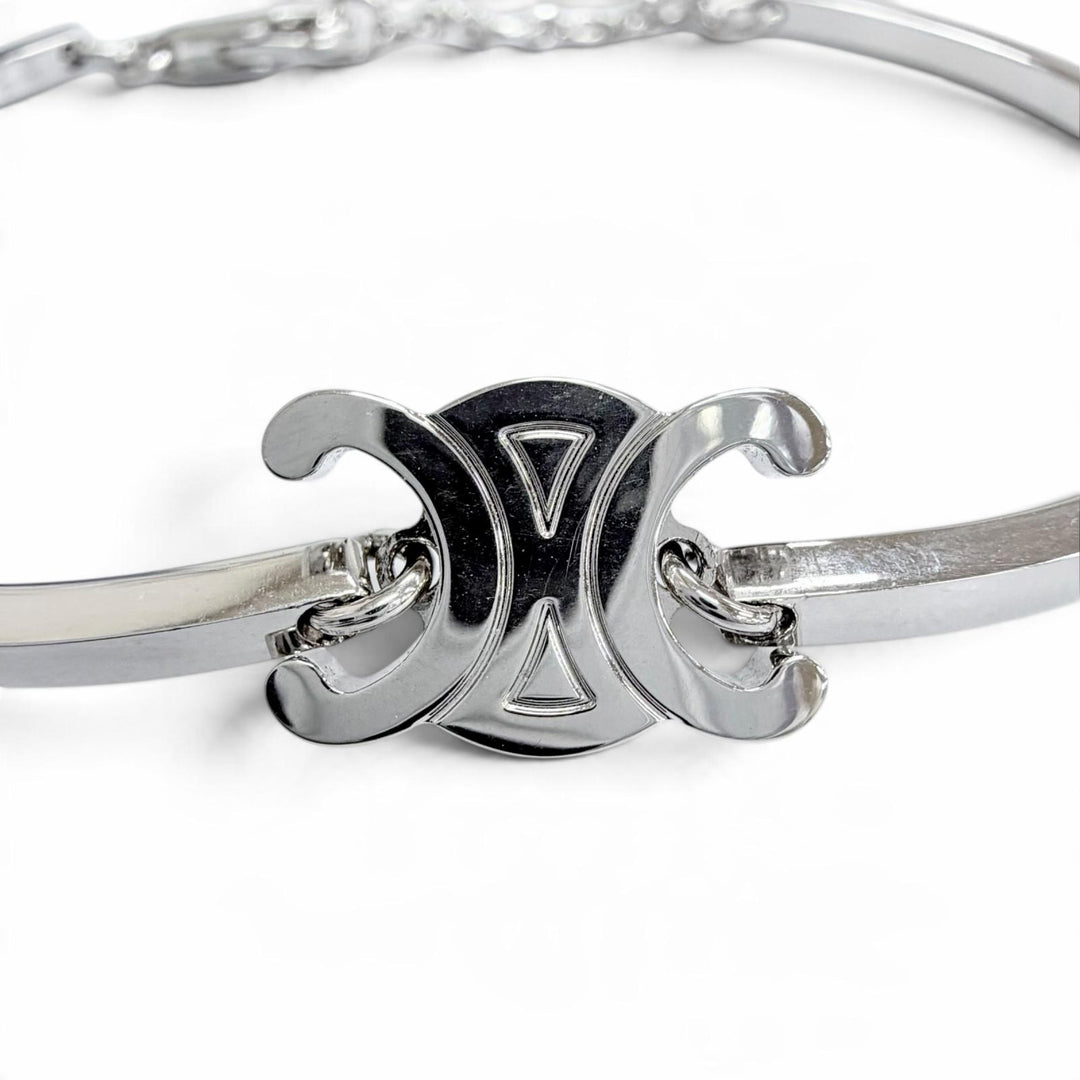 Excellent CELINE Triomphe Articulated Bracelet Current product Silver 46Z676BRA