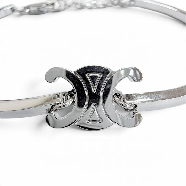 Excellent CELINE Triomphe Articulated Bracelet Current product Silver 46Z676BRA