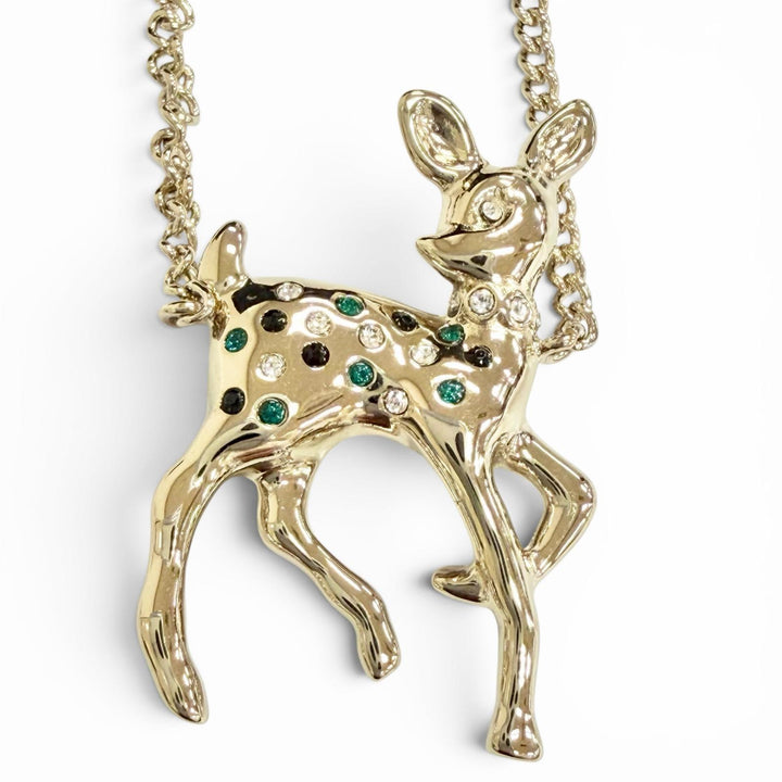 Pristine CHANEL Necklace Bambi COCO Mark Rhinestone Faux Pearl gold Women G26C