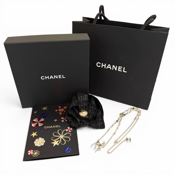 Pristine CHANEL Necklace Bambi COCO Mark Rhinestone Faux Pearl gold Women G26C