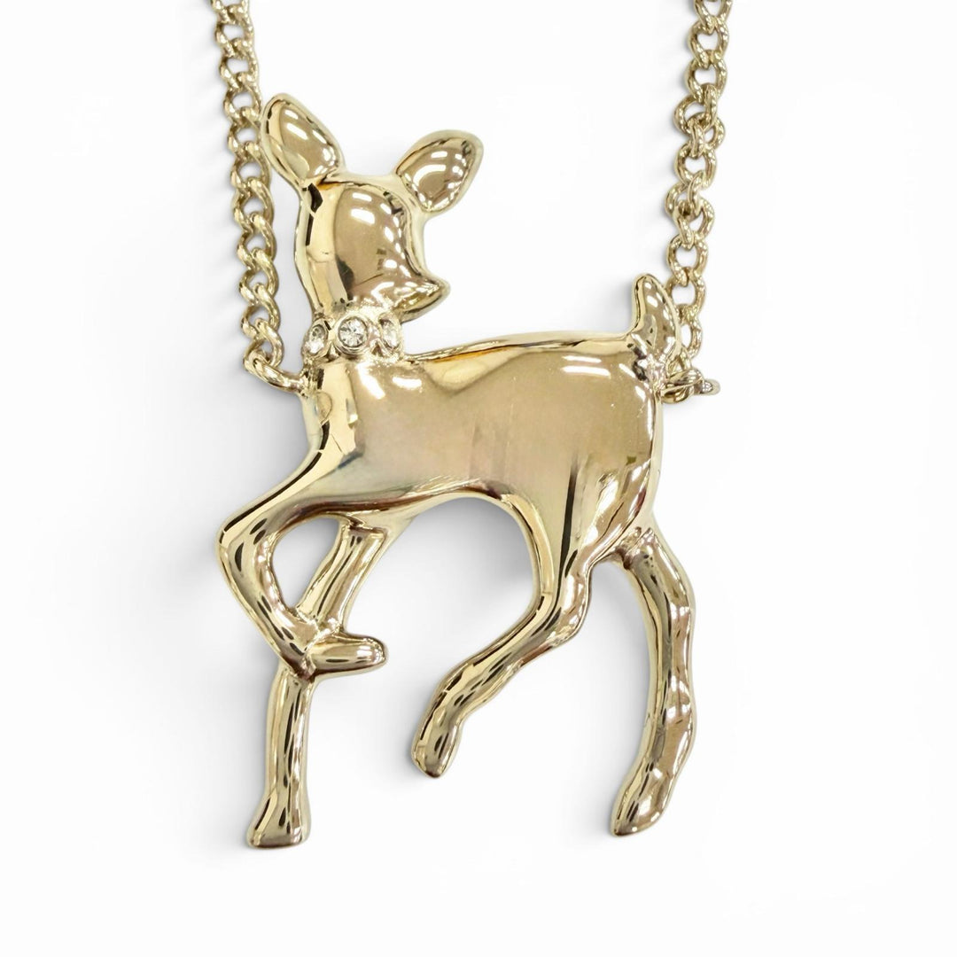 Pristine CHANEL Necklace Bambi COCO Mark Rhinestone Faux Pearl gold Women G26C