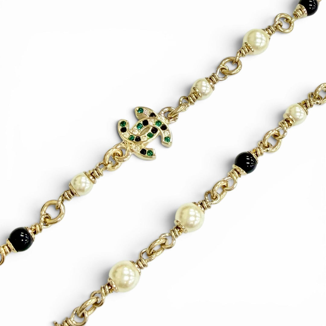 Pristine CHANEL Necklace Bambi COCO Mark Rhinestone Faux Pearl gold Women G26C
