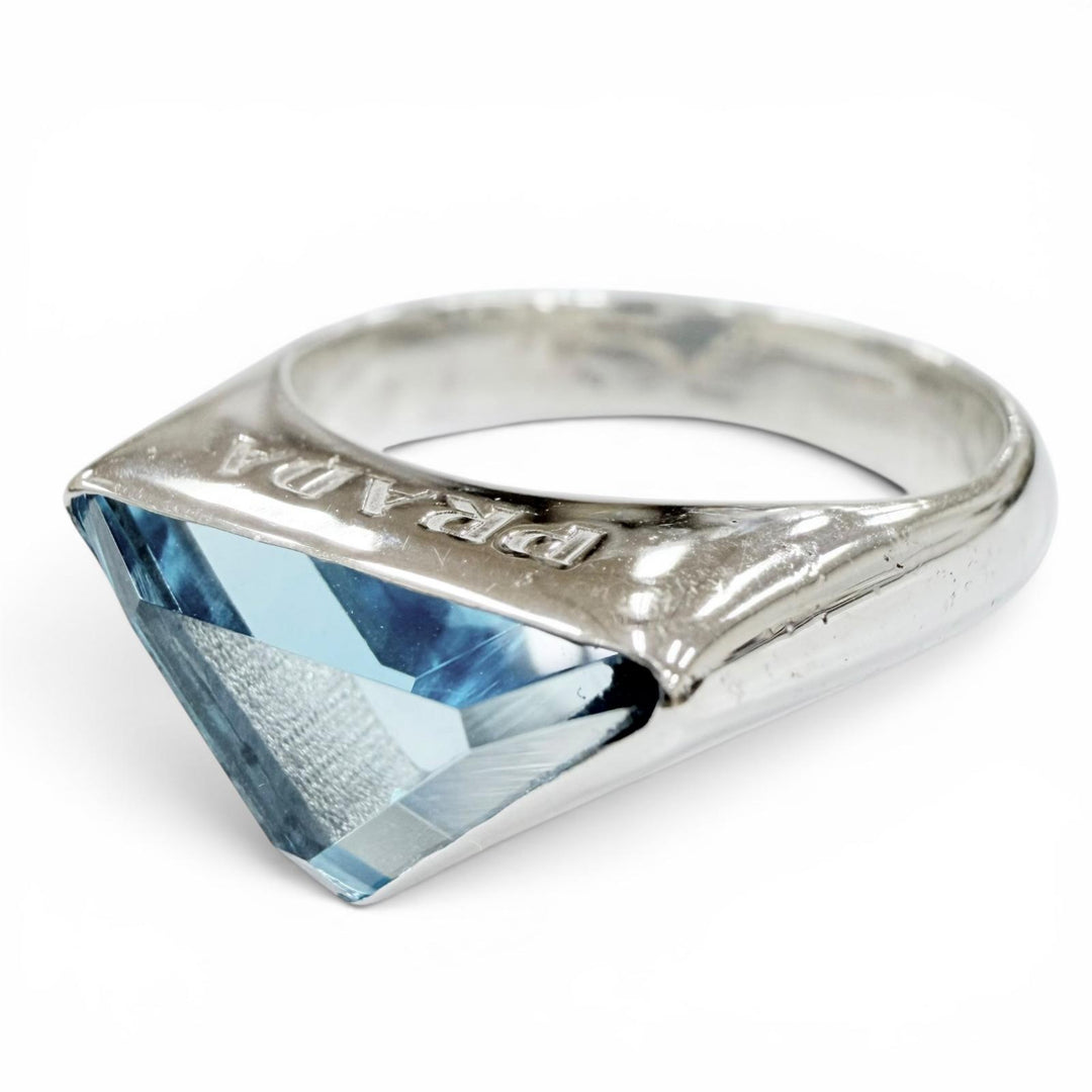 Excellent PRADA Ring ring Swiss Blue Topaz Logo Silver AG925 mens 2JAT65