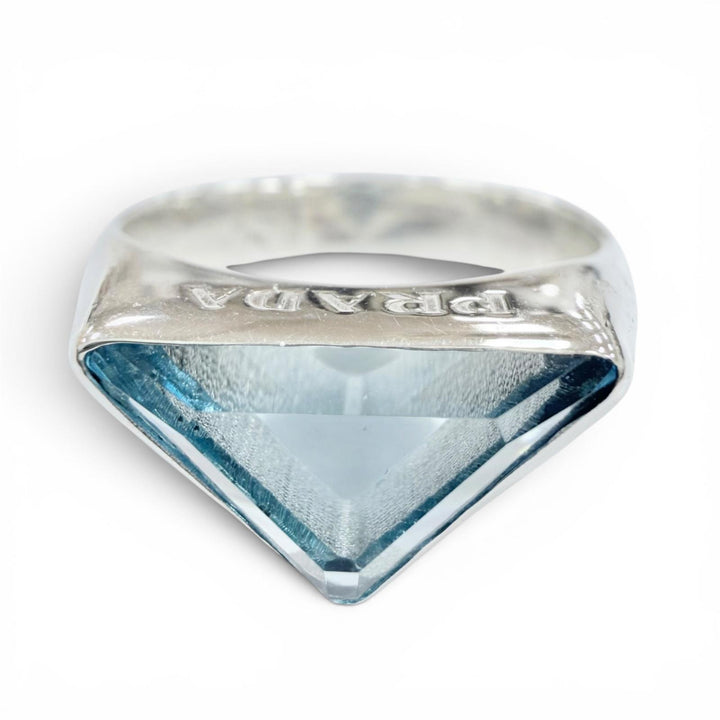 Excellent PRADA Ring ring Swiss Blue Topaz Logo Silver AG925 mens 2JAT65