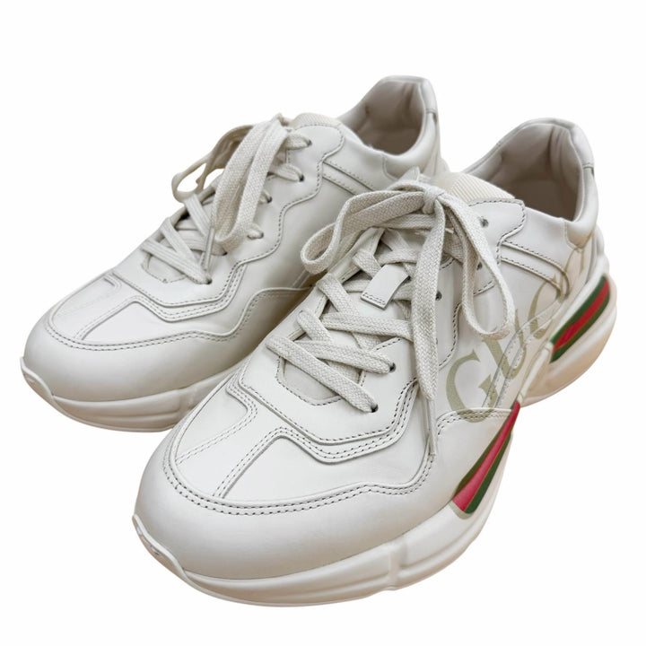 Excellent GUCCI sneakers Lighton Interlocking G beige leather mens 6.5 500877