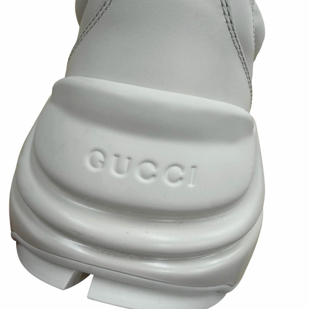 Excellent GUCCI sneakers Lighton Interlocking G beige leather mens 6.5 500877