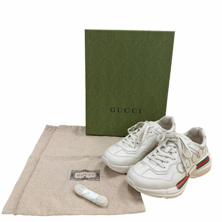 Excellent GUCCI sneakers Lighton Interlocking G beige leather mens 6.5 500877