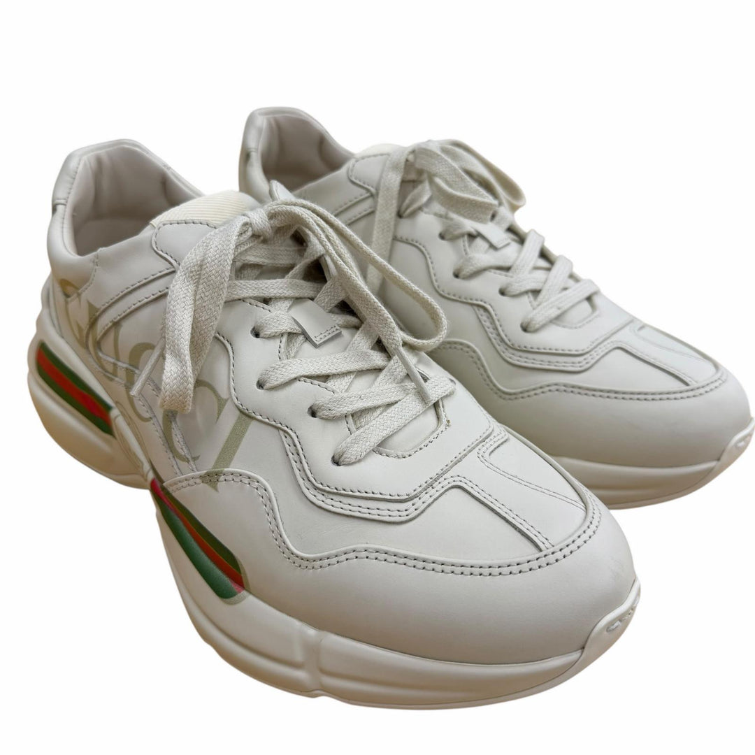 Excellent GUCCI sneakers Lighton Interlocking G beige leather mens 6.5 500877