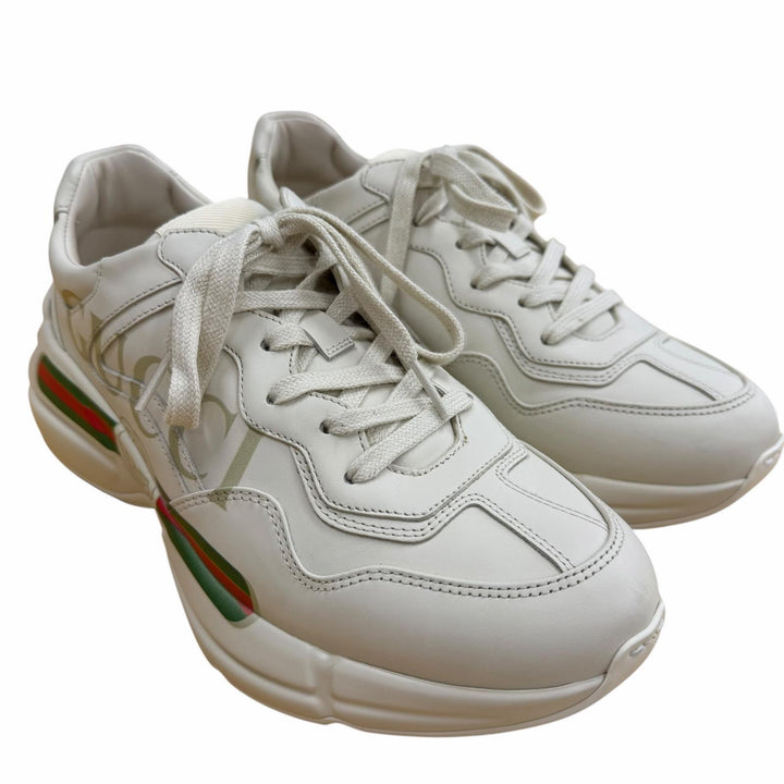 Excellent GUCCI sneakers Lighton Interlocking G beige leather mens 6.5 500877