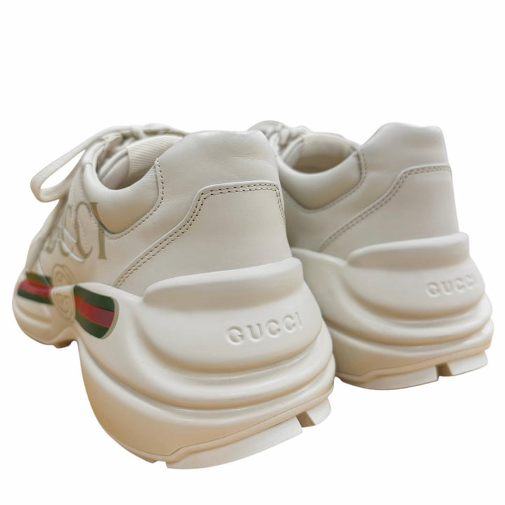 Excellent GUCCI sneakers Lighton Interlocking G beige leather mens 6.5 500877