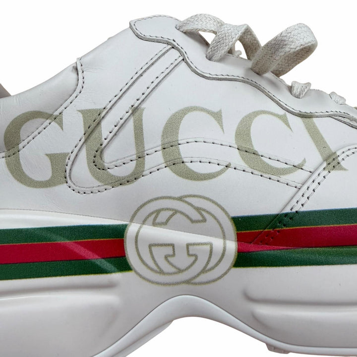 Excellent GUCCI sneakers Lighton Interlocking G beige leather mens 6.5 500877
