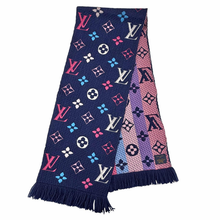 Great LOUIS VUITTON Scarf Escalp Logo Mania Navy wool Women M70899