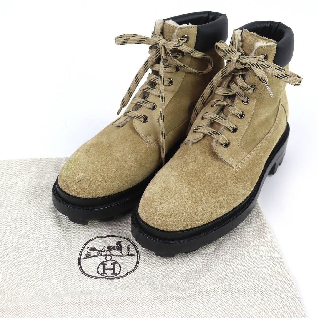 Great HERMES short boots Fair Lace-up sheepskin ankle boots beige Mouton mens 44