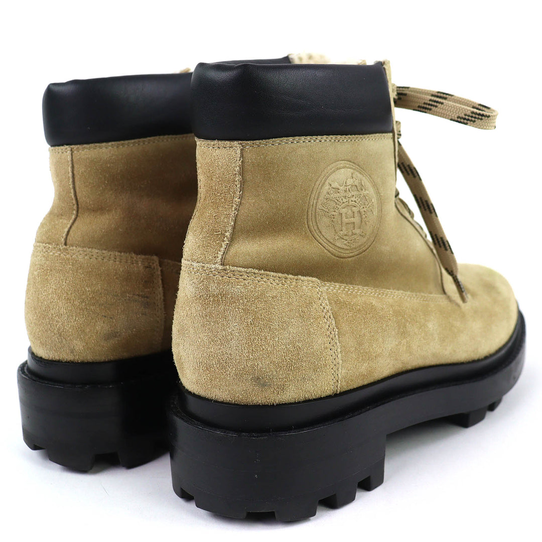 Great HERMES short boots Fair Lace-up sheepskin ankle boots beige Mouton mens 44