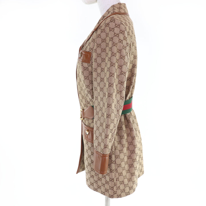 Pristine GUCCI Jacket Horsebit Metal Belt with GG Canvas Brown Women 38 682302