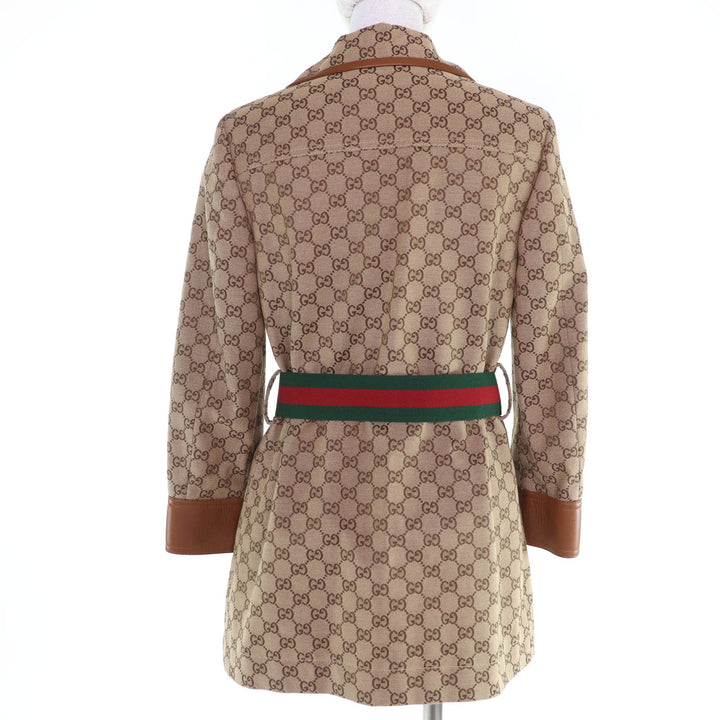Pristine GUCCI Jacket Horsebit Metal Belt with GG Canvas Brown Women 38 682302