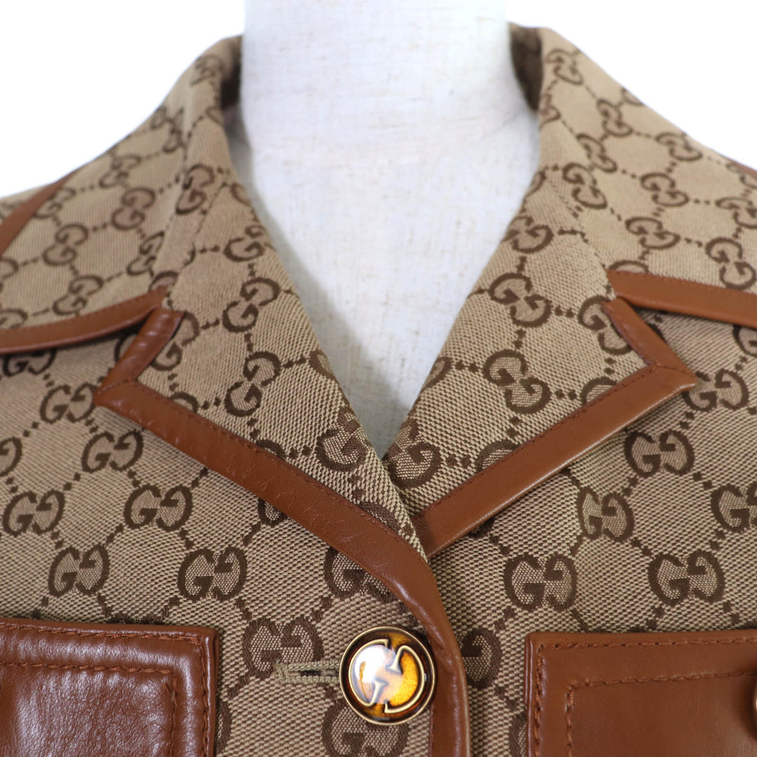 Pristine GUCCI Jacket Horsebit Metal Belt with GG Canvas Brown Women 38 682302