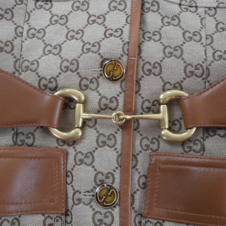 Pristine GUCCI Jacket Horsebit Metal Belt with GG Canvas Brown Women 38 682302