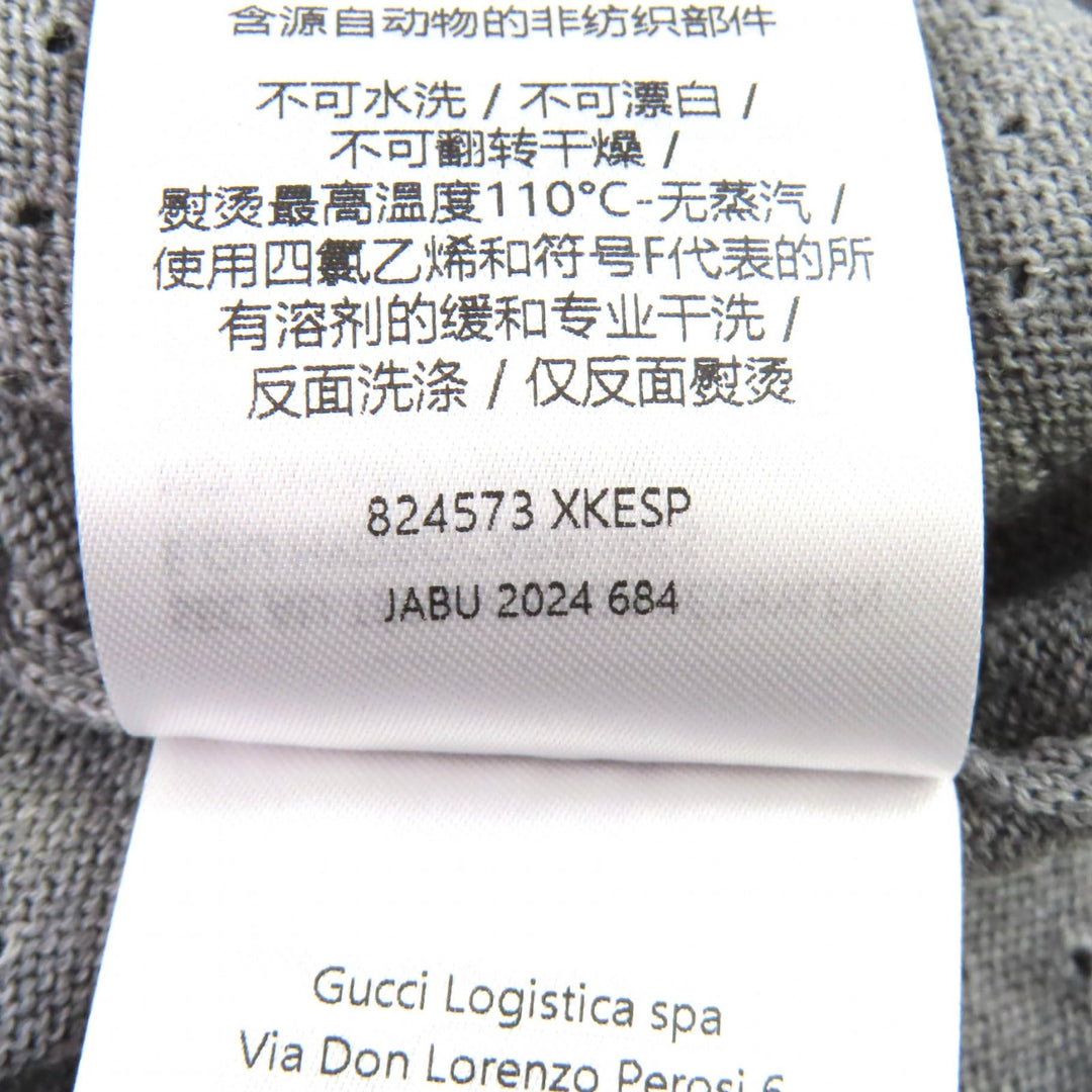 Pristine GUCCI Long sleeve polo shirt Logo knit gray wool mens M 824573