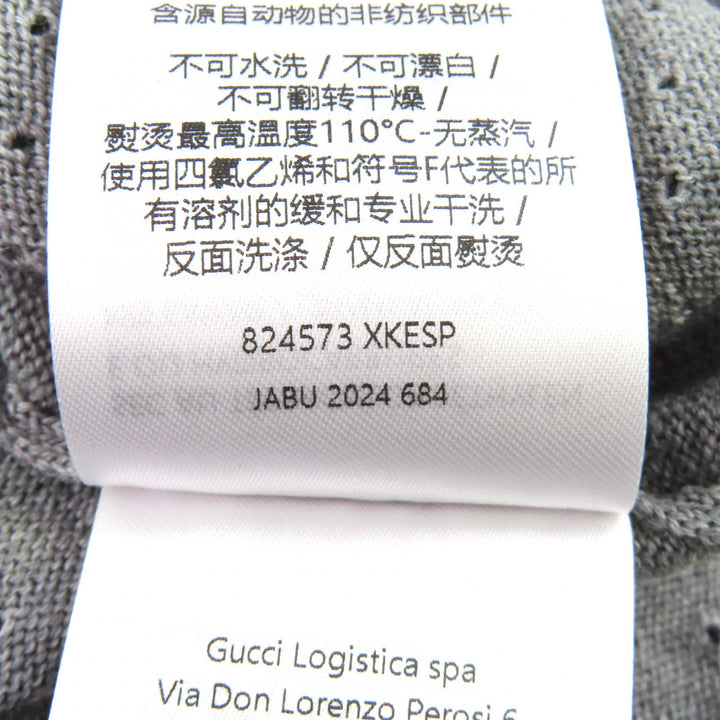 Pristine GUCCI Long sleeve polo shirt Logo knit gray wool mens M 824573