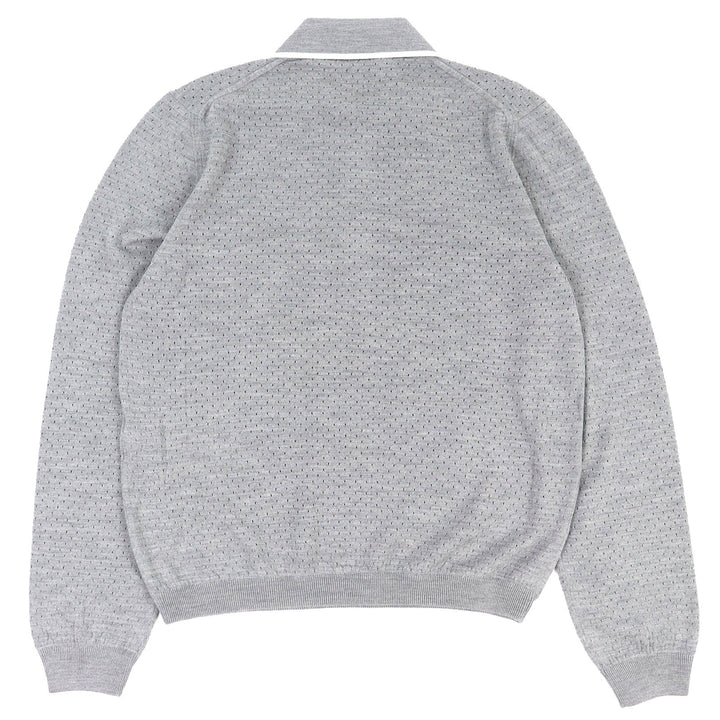 Pristine GUCCI Long sleeve polo shirt Logo knit gray wool mens M 824573