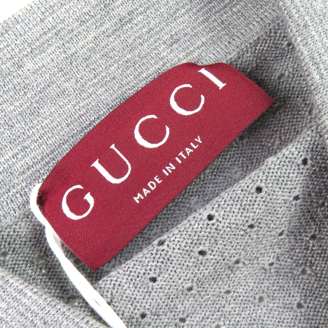 Pristine GUCCI Long sleeve polo shirt Logo knit gray wool mens M 824573