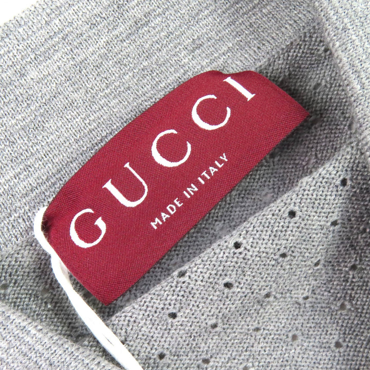 Pristine GUCCI Long sleeve polo shirt Logo knit gray wool mens M 824573