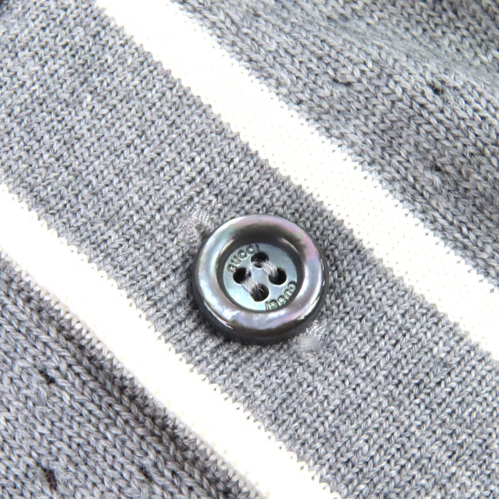 Pristine GUCCI Long sleeve polo shirt Logo knit gray wool mens M 824573
