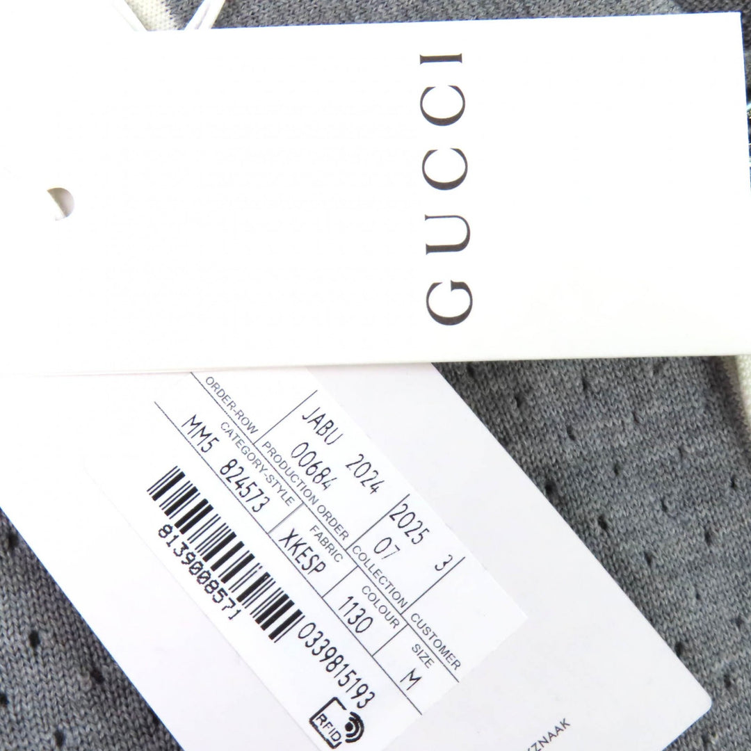 Pristine GUCCI Long sleeve polo shirt Logo knit gray wool mens M 824573