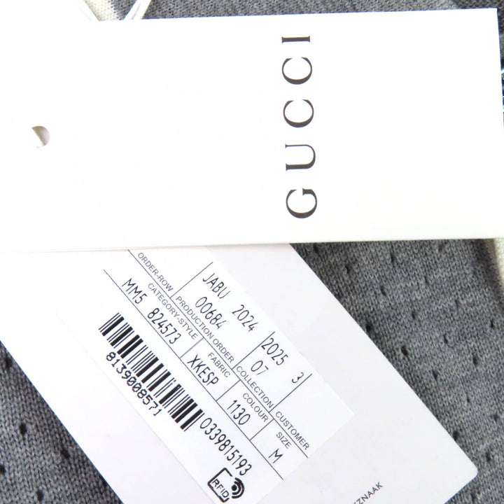 Pristine GUCCI Long sleeve polo shirt Logo knit gray wool mens M 824573