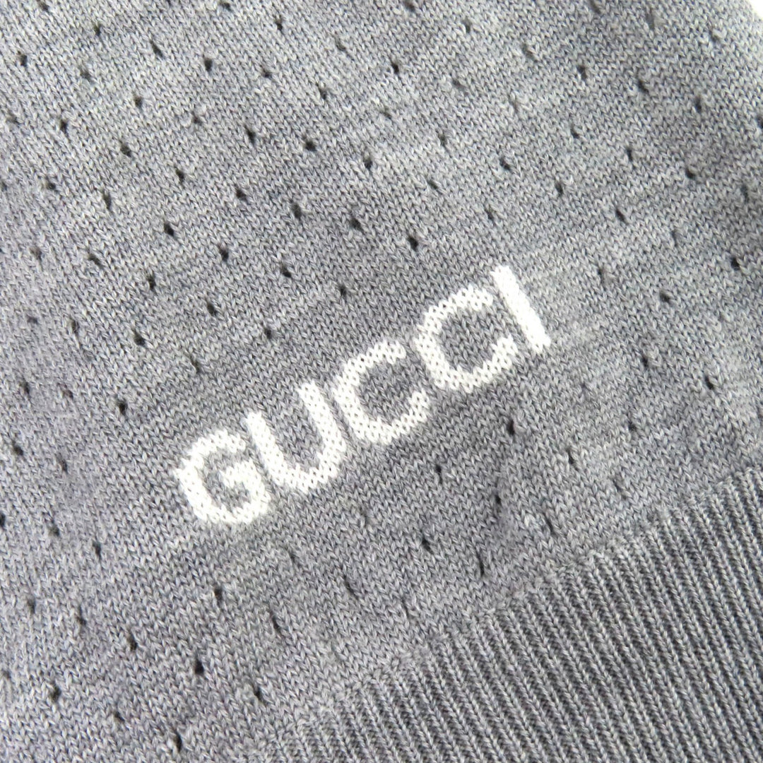Pristine GUCCI Long sleeve polo shirt Logo knit gray wool mens M 824573