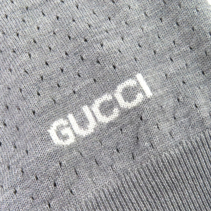 Pristine GUCCI Long sleeve polo shirt Logo knit gray wool mens M 824573