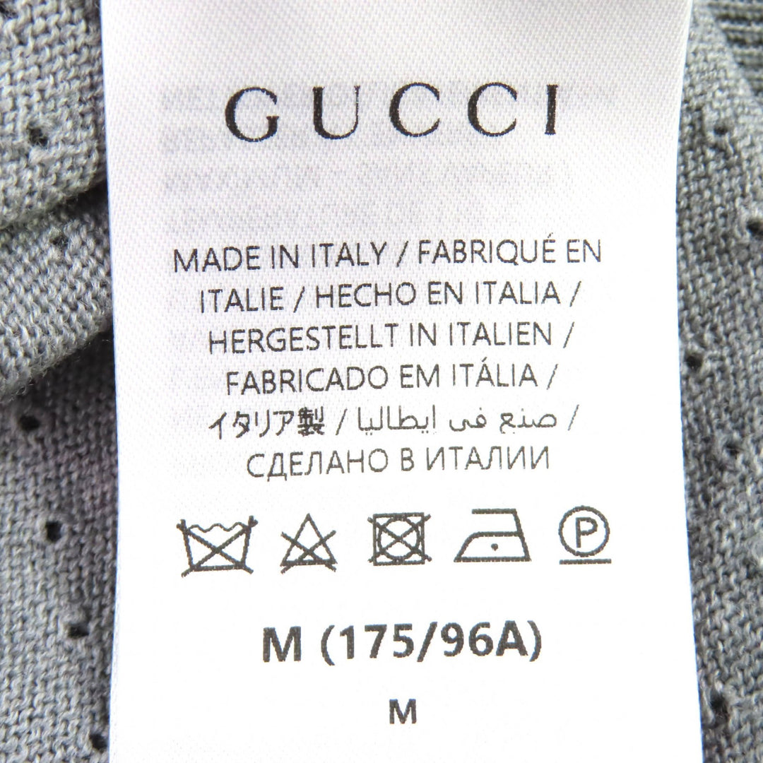Pristine GUCCI Long sleeve polo shirt Logo knit gray wool mens M 824573